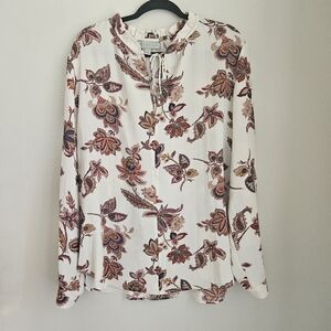 Ryegrass Floral Boho Long Sleeve Blouse Tie Neck Ivory XXL NEW